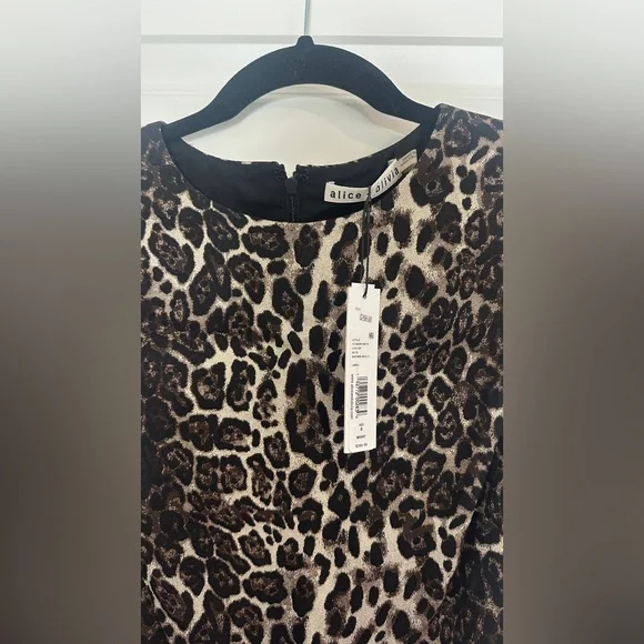 NWT Alice & Olivia Leopard Print Cap Sleeve Dress - Picture 7 of 8